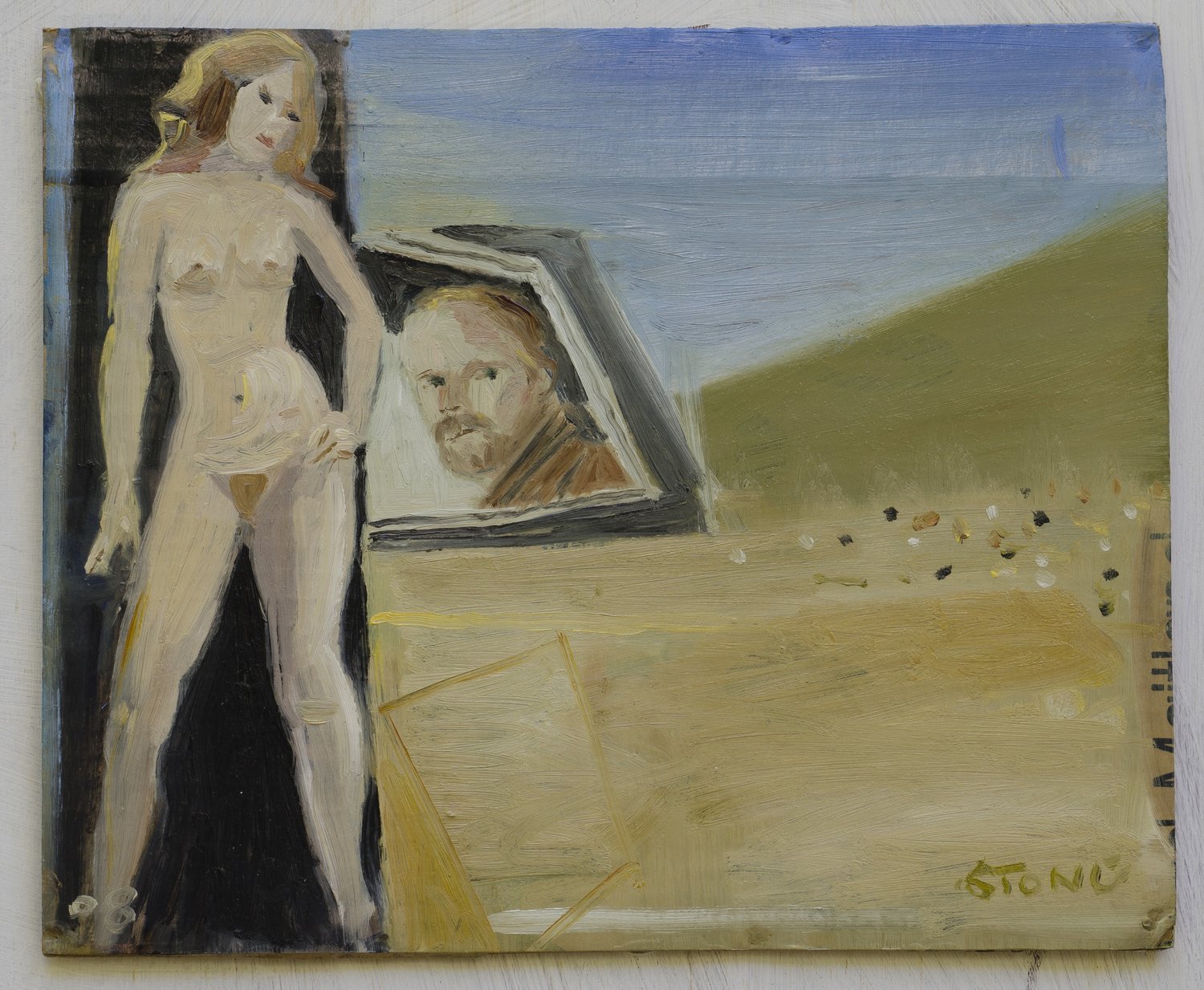 In the Back Seat 2010, Oil on Cardboard, 27 x 32.5 cm