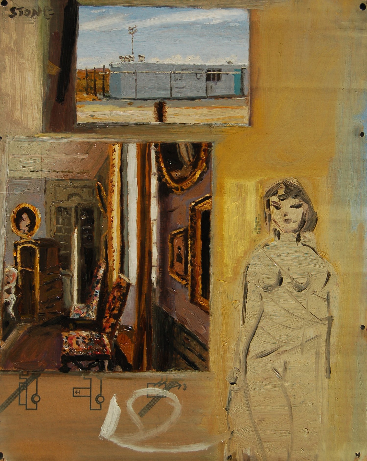 Interior and Container 2010, Oil on Cardboard, 61 x 50 cm