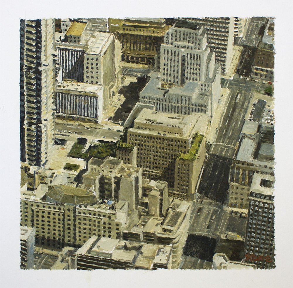 Joburg Arial 2015, Oil on Paper, 27 x 27 cm
