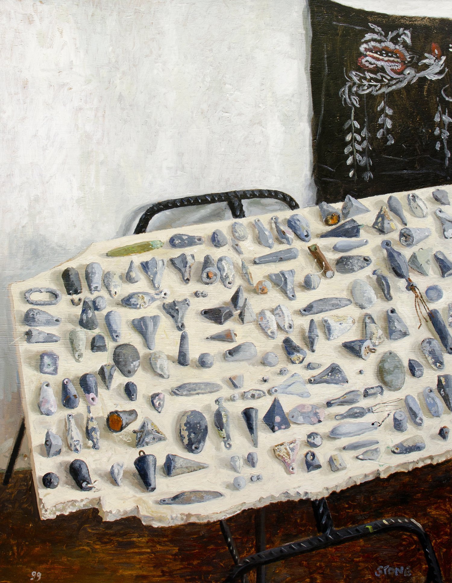 Sinker Painting with Black Cloth 1999, Oil on Board, 100 x 78 cm