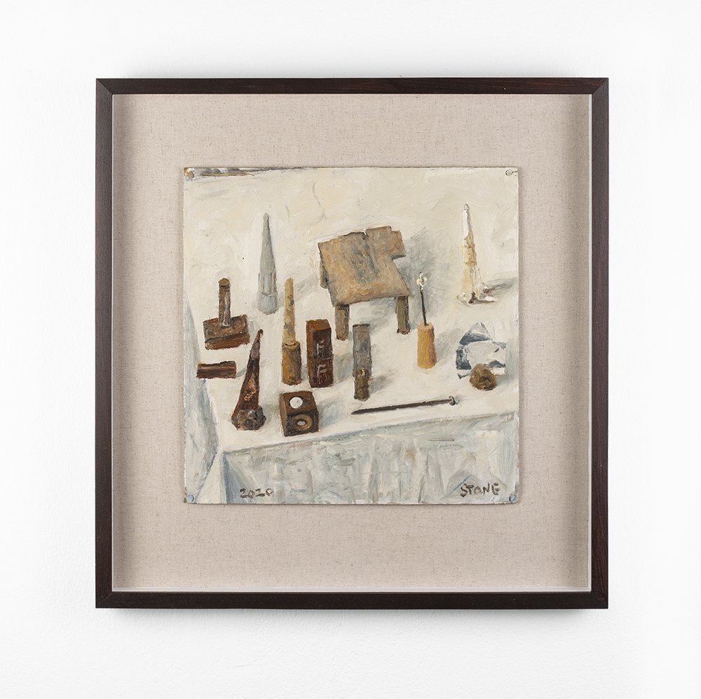 Still Life with Nail + Tin Foil 2020, Oil on Cardboard, 31 x 31 cm