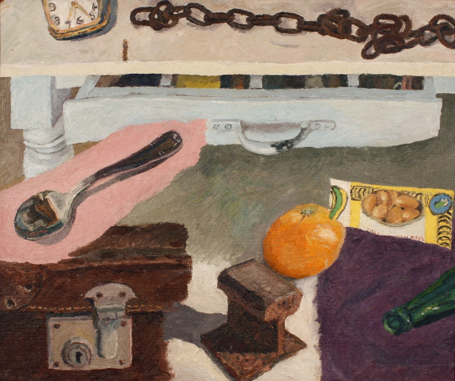 Suitcase and Orange 1977, Oil on Canvas, 42 x 50.5 cm