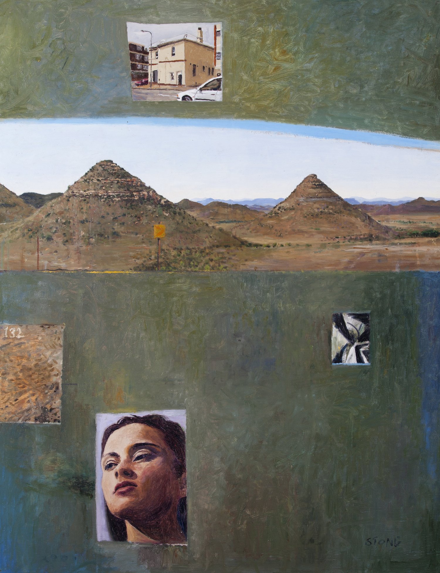 The Gate is Gone but Where's the Suitcase 2001, Oil on Board, 100 x 78 cm